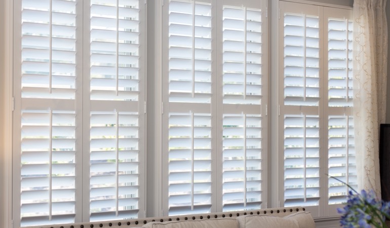 Faux wood plantation shutters in Southern California